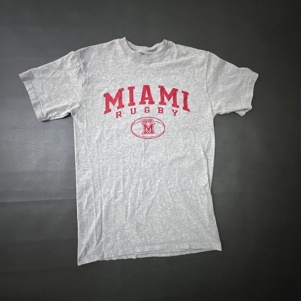 Vintage Miami Rugby T Shirt Mens Small Gray Champion Y2k Casual Cotton Retro